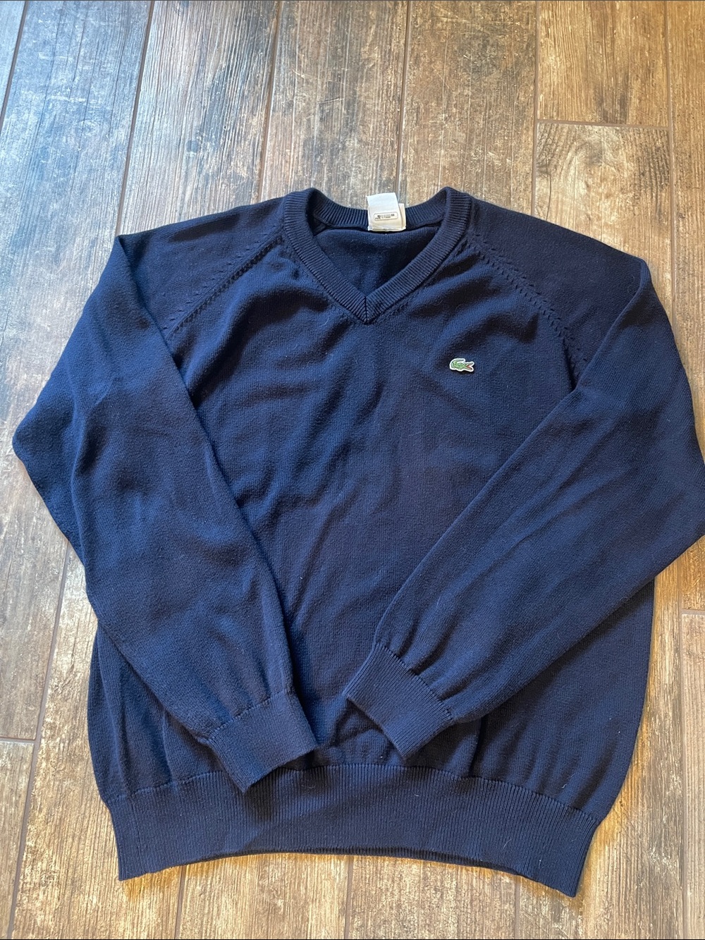 Lacoste Men's Navy V-Neck Cotton Sweater with Crocodile Logo